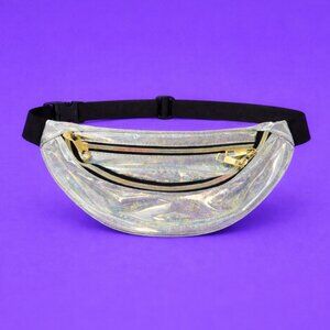 New Zippered Silver Sparkle Holographic Fanny Pack Belt Bag Waist Pouch